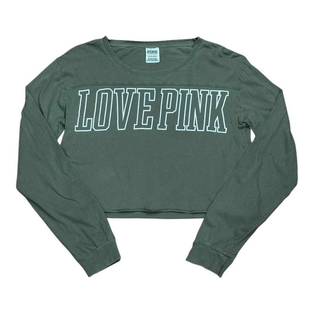 PINK Victoria's Secret Shirt Womens Small Long Sleeve Love Pink Cropped Top